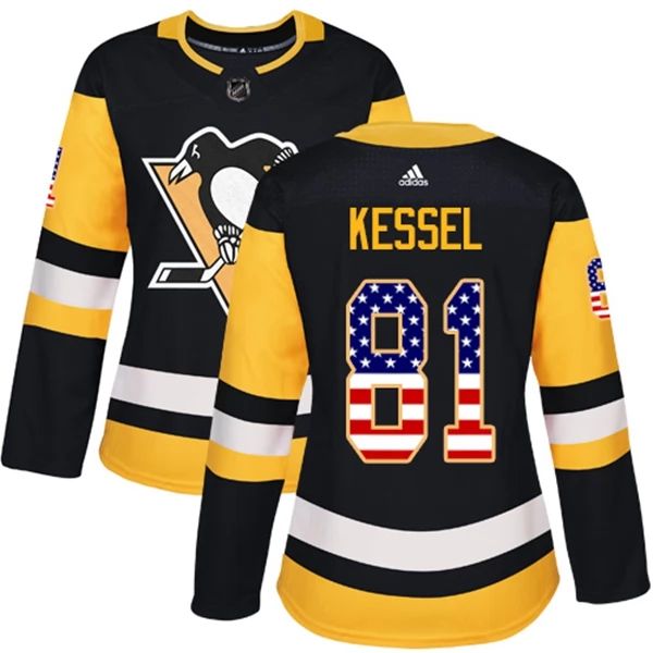 Damen Pittsburgh Penguins Trikot Phil Kessel 81 Schwarz USA Flag Fashion Authentic